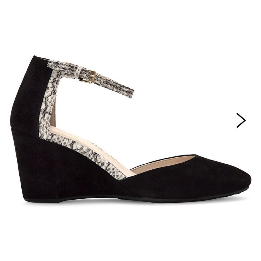 Cole Haan Lara Ankle Strap Snake Black Suede Wedges, 9.5 NWOB